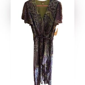 NWT One World “Live and Let Live” Paisley Print Flutter Sleeve Dress – Size L
